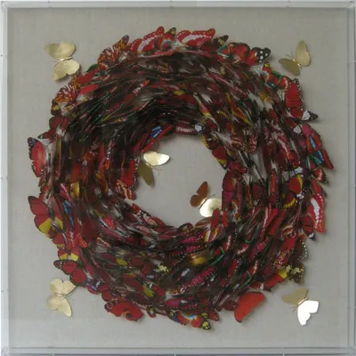 Productafbeelding van Padiro wanddecoratie, 80 x 80 cm - meerkleurig - papier en glas - vlinders met 3D-effect