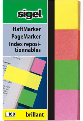 Produktbild von SIGEL HN630 Haftmarker, Papier, Brillant, gelb, orange, grün, pink, 50x20 mm, 160 Streifen