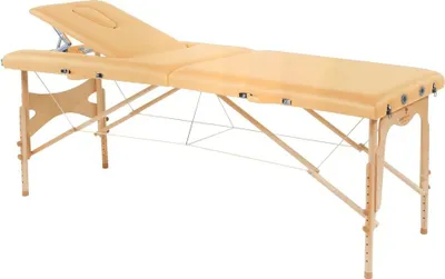 Produktbild von Behandlungsliege, Massageliege, Liege klappbar, mobil, Höhe 57-85 cm, aus Holz, Farbe:46 ocker