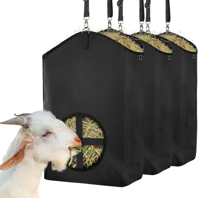 Produktbild von Ziegenheu Futterstation für Ziegen, Pferde und Schafe, 600D Material, mit Metallverschluss und verstellbarem Futterloch
