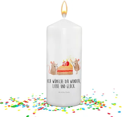 Produktbild von Mr. & Mrs. Panda Geburtstagskerze 50. Geburtstag Mäuse Kuchen - Weiß - Geschenk, Happy Birthday, Geburtstagslicht, zierkerze, Kuchenliebe, Spruchkerze, motivkerze, Maus