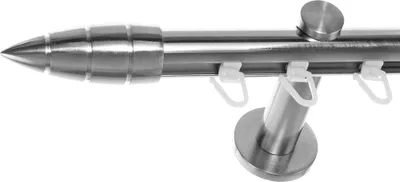 Produktbild von Innenlauf Gardinenstange Edelstahl Look 20mm Wandträger 1-läufig Spitze, Länge wählbar H30 E81