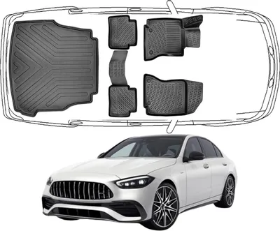 Produktbild von 3D Fußmatten & Sedan Limousine Kofferraumwanne Auto Set Kompatibel mit Mercedes-Benz C Klasse 2021 - 2024 W 206