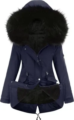 Produktbild von ASKSA Damen Winterparka Lang Wintermantel mit Kapuze Fleecejacke Mode Outdoorjacke Oversized Mantel, Dunkelblau, 3XL