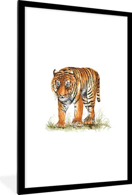 Produktbild von MuchoWow® MuchoWow® Gerahmtes Poster Tiger - Kopf - Gras 60x90 cm - Poster mit zchwarzem Bilderrahmen - Dekoration - Wandposter Wohnzimmer - Hochwertig
