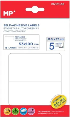 Produktbild von Selbstklebende Etiketten 53 x 100 mm, 5 Bögen – MP Main Paper