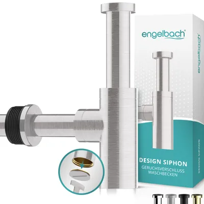 Produktbild von Engelbach® Design Siphon für Waschbecken & Waschtisch - Mit Reinigungsöffnung & Anleitung - Edelstahl Gebürstet
