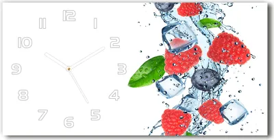 Produktbild von Wanduhr aus Glas – 60x30 cm - Glasbild - Glasuhr - Gehärtetes Glas - weisse-zeiger - Waldfrüchte mit Eis