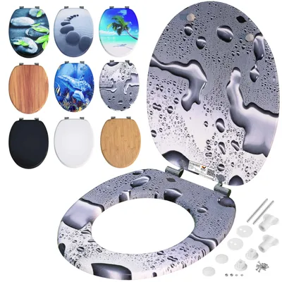 Produktbild von CASARIA® Toilettendeckel mit doppelter Absenkautomatik MDF rostfreie Metall Scharniere WC Sitz 175kg Belastbar Antibakteriell Toilettensitz Waterdrops
