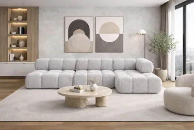 Produktbild von Kaiser Möbel Ecksofa Modulare L-Form, Bouclé-Stoff Abriamo, Hellgrau, Rechts, Selia