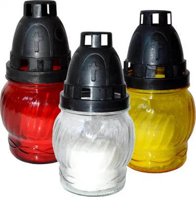 Zdjęcie produktu dla Lampa cmentarna szkło 14cm (30g) (pali się 9 godzin) początkowa mieszanka kolorów