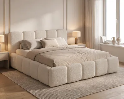 Obrázok produktu pre Čalúnená posteľ Bouclé 160x200 Vorello s úložným priestorom, kovový rošt - posteľ ako oblak, moderný dizajn - béžová