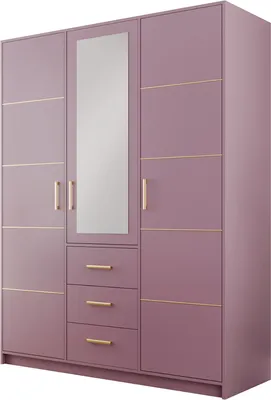 Produktbild von Kleiderschrank BALI II D3 mit Spiegel und Schubladen, Drehtürenschrank, Schlafzimmerschrank, großer Stauraum (Violett)