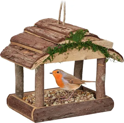 Image de Nichoir en bois pour oiseaux - mangeoire suspendue pour petits oiseaux - 19 x 22 x 16,5 cm