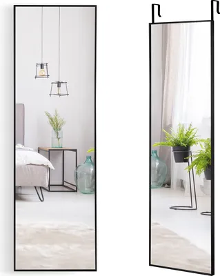 Produktbild von COSTWAY Nástenné zrkadlo s výškovo nastaviteľnými háčikmi na zavesenie 37 x 120 cm Závesné zrkadlo (čierne)