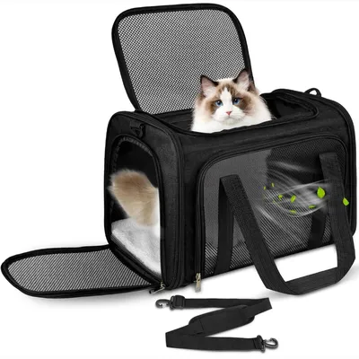 Produktbild von Pecute Katzentransportbox, faltbare Haustier Transportbox, 6kg, atmungsaktives Netzgewebe, mit abnehmbarer waschbarer Matte, für Katzen und Hunde