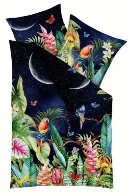 Produktbild von Kaeppel Mako Satin 135x200cm Digitaldruck Bettwäsche 2 tlg. Wolf Urwald Federn Abstrakt Baumwolle, Farbe:Tropical Galaxy