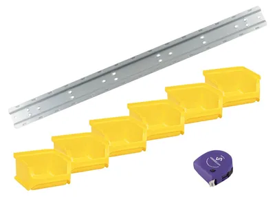 Produktbild von vasalat Stapelboxen 100x102x60mm Gr.1, Sichtlagerboxen für Werkstatt Garage und Lager, Kunststoff gelb, 6x Sichtlagerkästen mit Wandhalterung