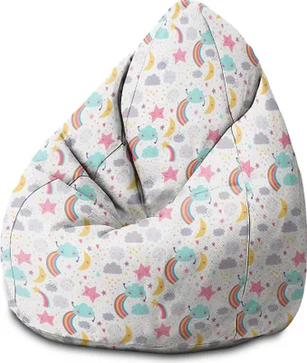 Produktbild von Dreamroots Bean Bag Sitzsack Kinder mit füllung, Bodenkissen Kinder Sitzsack, Sitzsack Kinderzimmer 70x70x105 cm, Sitzkissen Boden Kinder, Happy Sky