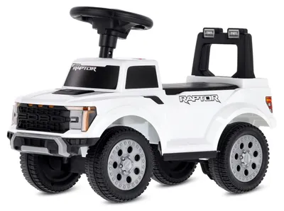 Obrázok produktu pre Detské autíčko s tyčou na tlačenie pre deti od 1 roka, LED osvetlenie, úložný priestor, Ford Raptor, biela farba, Sun Baby