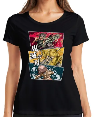 Zdjęcie produktu dla 鬼滅の刃 Kimetsu no Yaiba Tanjiro Zenitsu Inosuke Anime Gift Ladies T-Shirt, Czarny, XL