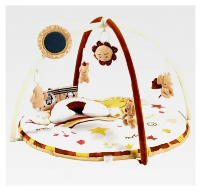 Produktbild von Dicke, rutschfeste Baby-Spielmatte mit Spielbogen – 9 abnehmbare sensorische Spielzeuge und Mondkissen – Unterstützt Motorik und Kognition – Ideal für Neugeborene bis Kleinkinder, Babyparty