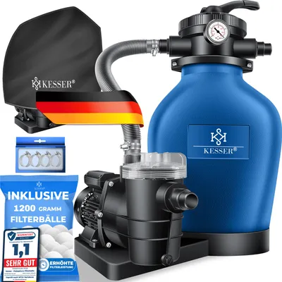 Produktbild von KESSER® Sandfilteranlage mit Pumpe & 1200g Filterbälle, Poolfilter 600W Sandfilter für Pool 13200L/h Durchfluss, 7-Wege Ventil mit Druckmanometer