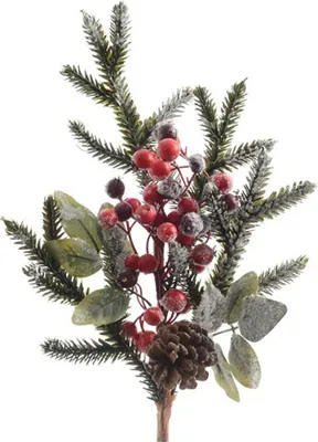 Produktbild von Tannenzweige künstlich 50cm mit Beeren, Zapfen und Schnee