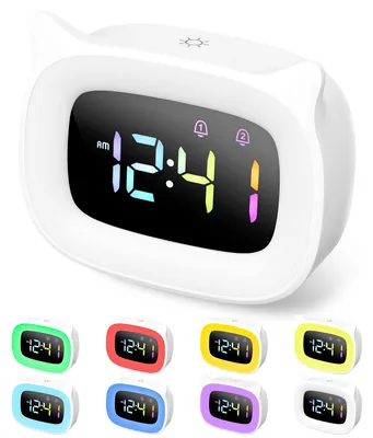 Kinderwecker mit LED-Nachtlicht, 18 Melodien, 4 Modi, USB, weiß