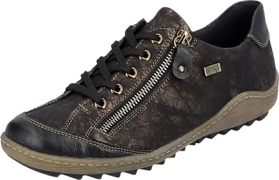 A single black and bronze women's sneaker is shown from a side-angle against a white background.