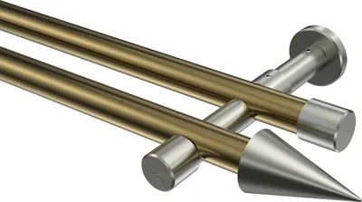 Produktbild von Interdeco Gardinenstange / Vorhangstange Messing Antik / Edelstahl-Optik, Typ Prestige Savio (Kegel) ohne Ringe, 20 mm Ø 2-läufig, 240 cm