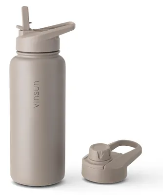 Produktbild von Trinkflasche Edelstahl 1L Thermoflasche Sport Gym Flasche isoliert taupe Vinsun