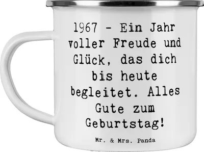 Produktbild von Mr. & Mrs. Panda Kaffeepott Spruch 1967 Geburtstag Freude - Weiß - Geschenk, Pott, glückliches Jahr, Geburtstagsgeschenk, Emaille Tasse, Alter, Happy Birthday, becher