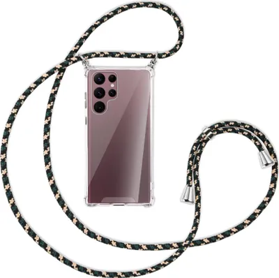 Produktbild von Handykette Backcover-Schutzhülle mit Band (Metall silberfarben) für Samsung Galaxy S22 Ultra 5G (S908) - camouflage
