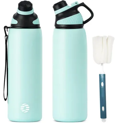 Produktbild von Edelstahl Trinkflasche Sport Magnetischer Deckel 1L BPA-Frei Auslaufsicher Thermo Grün