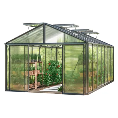 A greenhouse with plants inside, presented on a white background.