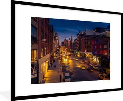 Produktbild von MuchoWow® Gerahmtes Poster New York - Nacht - Taxi 90x60 cm - Poster mit Schwarzem Bilderrahmen Wandposter Rahmen Foto Bilder - Wanddekoration - Fotos