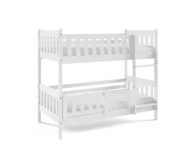 Produktbild von Masseno Etagenbett LUCIA 80x160 cm mit Rausfallschutz, Kinderbett mit Leiter für Mädchen und Jungs, Stockbett 2 Kinder, Holz, Weiß