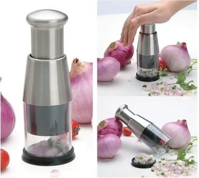 Produktbild von Manueller Mini Gemüseschneider – Hand Chopper ohne Strom, Edelstahlklingen, Tragbarer Küchenzerkleinerer für Gemüse & Kräuter