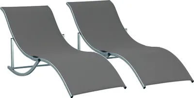 Produktbild von Outsunny 2er Set Sonnenliege Gartenliege Stoffliege Alu Texteline Dunkelgrau
