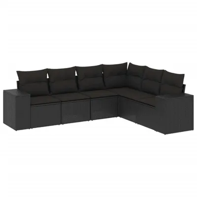 Produktbild von Modulare Garten-Sofagarnitur, 6-teilig, für Außenbereich, PE-Rattan Schwarz, pulverbeschichteter Stahl, UV-beständig, mit abnehmbaren Kissenbezügen