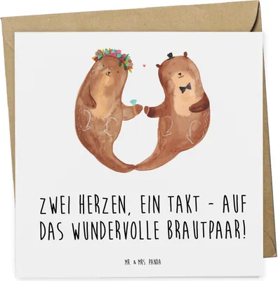 Produktbild von Mr. & Mrs. Panda Klappkarte Brautpaar Herzen - Weiß - Geschenk, faltkarte, Heirat, Eheleute, doppelkarte, Grußkarte, Glückwunschkarte, Geschenke, Hochzeit, Heiraten