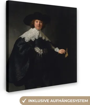 Produktbild von MuchoWow® - Leinwandbilder - Das Hochzeitsbildnis von Marten Soolmans - Rembrandt van Rijn, Wandbild, Wanddeko Bilder Wohnzimmer, 50x50cm