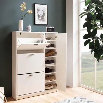 Produktbild von FineBuy Schuhschrank Weiß 90x120x24 cm Schuhkipper Geschlossen Schuhkommode Modern Flurschrank mit Ablage Schuhaufbewahrung Flurkommode für Schuhe