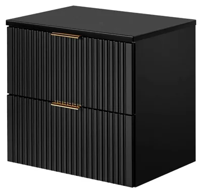 Produktbild von Waschtisch-Unterschrank 60 cm in matt schwarz mit gerillter Front und Waschbecken, Badschrank mit 2 Softclose-Auszügen, B/H/T ca. 60,6/59,2/46,5 cm