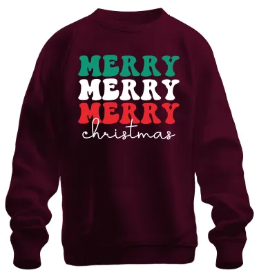 Immagine prodotto di Merry Merry Merry Christmas - Regalo di Natale Natale Maglione di Natale unisex, Borgogna, M