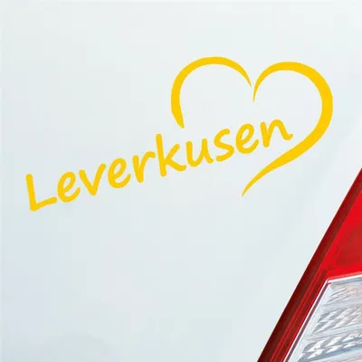 Produktbild von Auto Aufkleber Leverkusen Herz Heart Stadt City Liebe Love 18x8 cm Gelb Sticker Heckscheibenaufkleber