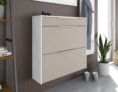 Produktbild von Schuhschrank Oliva 2 hängend Basic weiß cappuccino