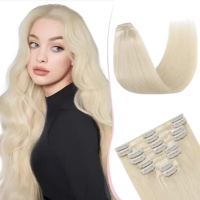 Obrázek produktu pro Remy, prodlužovací vlasy, přírodní vlasy, rovné, 45 cm, 70 g, 8 kusů, platinově blond