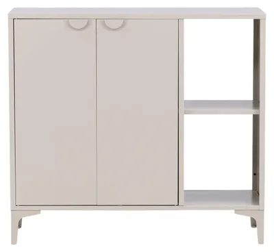 Image de Buffet avec deux portes et deux étagères, de couleur beige.
